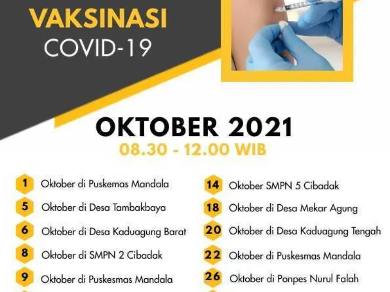 Berikut Jadwal Vaksinasi UPT Puskesmas Mandala di Desa dan Sekolah