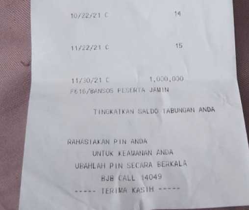 Struk Bantuan Jamsoseratu Atas Nama Mutiah Penerima Bantuan