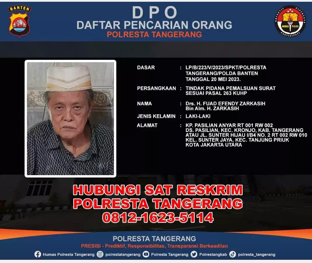 Polresta Tangerang Tetapkan Tersangka Pemalsuan Surat Tanah di Kronjo DPO I Harian Terbit