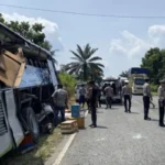 Truk Terperosok Jurang Usai Benturan Dengan Bus Di Pelalawan Riau
